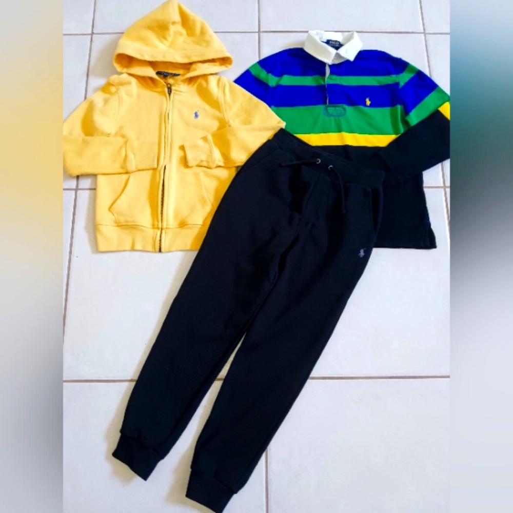 RALPH LAUREN BOYS SIZE 8 RUGBY, HOODIE & JOGGERS SET OUTFIT BUNDLE NWOT!